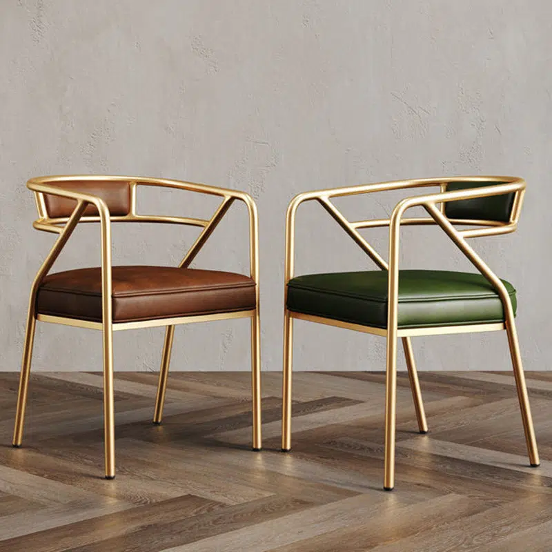 008-bcfe714b-0458-490c-b772-dd9a406ae645.jpg Contemporary Industrial Square Upholstered Suede Fabric Leather Iron Dining Chair Curved Backrest Armrest for Dining Room - Image 1