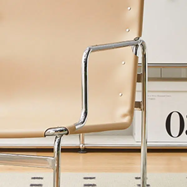 Contemporary Nordic Rectangular Checkered Upholstered Corduroy Leather Stainless Steel Accent Chair For Living Room - Image 6