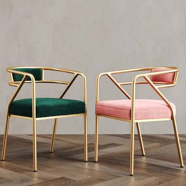 Contemporary Industrial Square Upholstered Suede Fabric Leather Iron Dining Chair Curved Backrest Armrest for Dining Room - Image 3