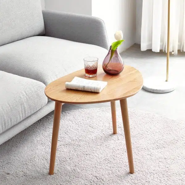 Contemporary Japanese Oval Wood Side Table 1-Tier For Living Room - Image 12