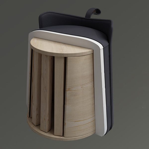 Contemporary Nordic Round Cylinder Leather Wood Vanity Stool Low Backrest For Bedroom - Image 6