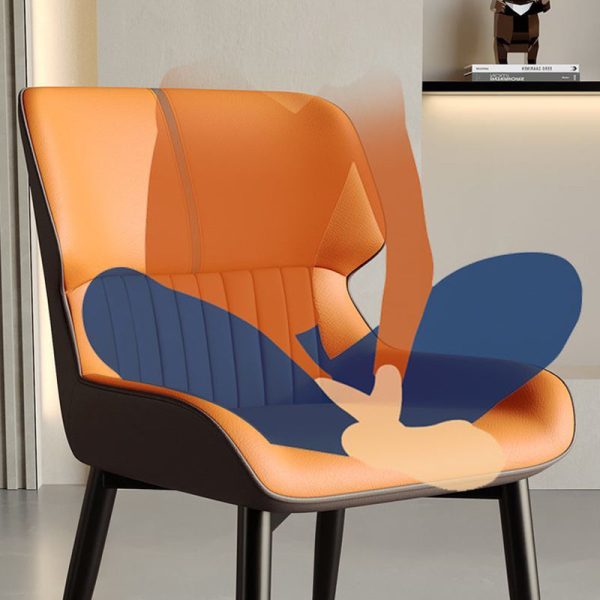 Contemporary Scandinavian Leather Carbon Steel Sponge Square Vein Lines Dining Chair Backrest For Dining Room - Image 9