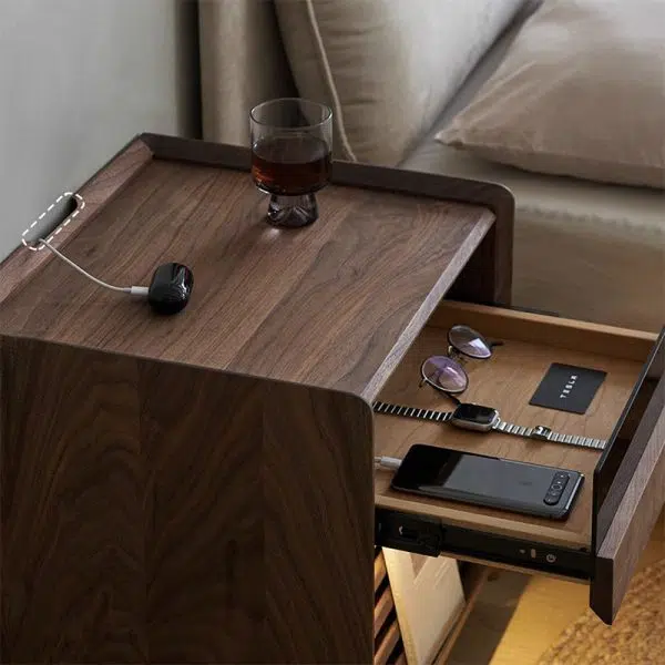 Contemporary Nordic Rectangular Wood Nightstand 2-Drawer For Bedroom - Image 6