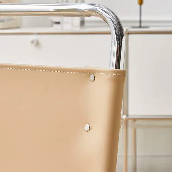 Contemporary Nordic Rectangular Checkered Upholstered Corduroy Leather Stainless Steel Accent Chair For Living Room - Image 5