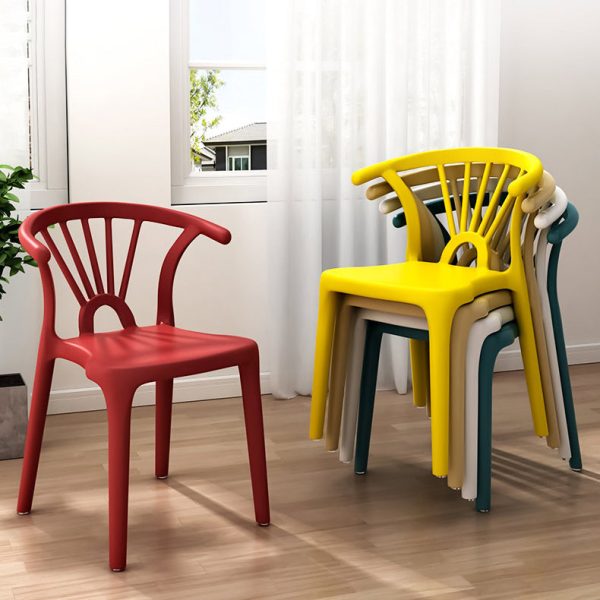 Contemporary Scandinavian Arc Plastic Stackable Dining Chair Backrest For Dining Room - Image 21