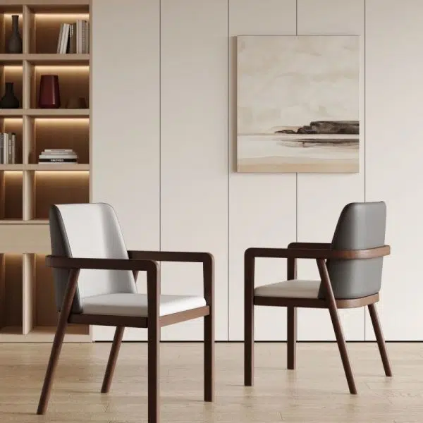 Traditional Chinese Square Ash Wood High Resilience Sponge PU Leather Dining Chair Backrest Armrest For Dining Room - Image 3