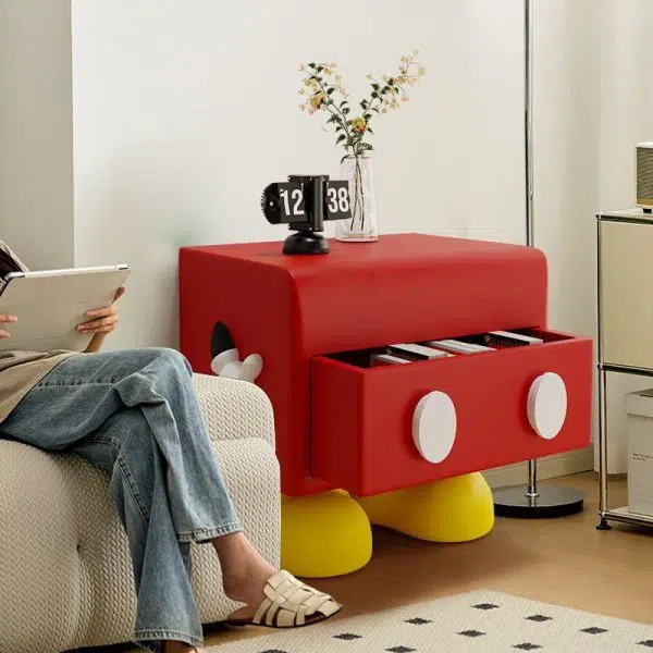 Contemporary Creative Resin Mickey Shape Cubic End Table Drawer For Living Room - Image 3