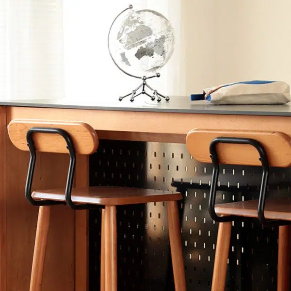 Contemporary Nordic Square Wood Iron Bar Stool Backrest Footrest For Dining Room - Image 3