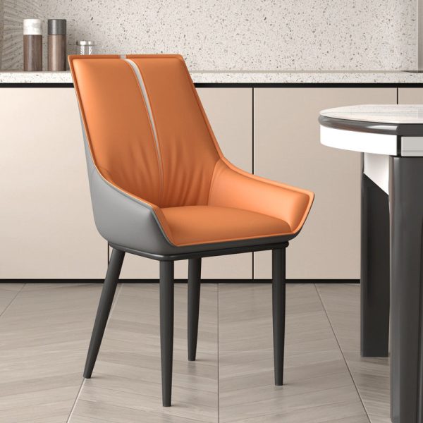 Contemporary Nordic Square Leather Upholstered Dining Chair Backrest Armrest For Dining Room - Image 9