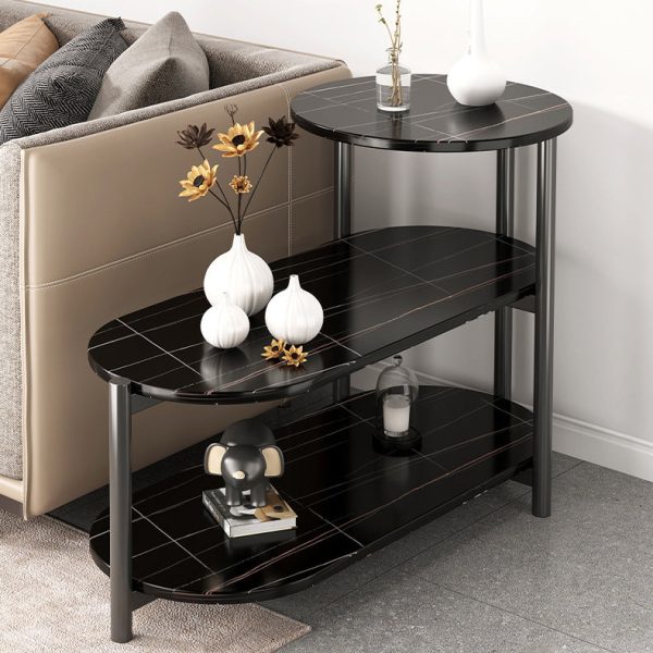 Contemporary Luxury Oval Iron Density Board End Table 3-Tier For Living Room - Image 12