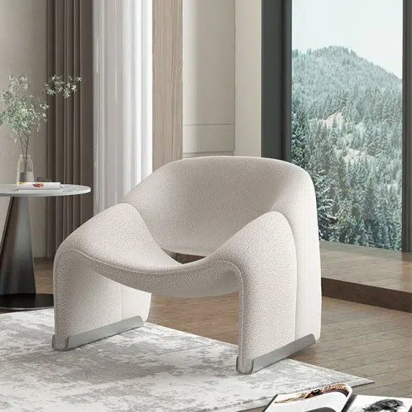 Contemporary Scandinavian Curved Frame Stainless Steel Lambswool Sponge Accent Chair Backrest Armrest For Living Room - Image 8