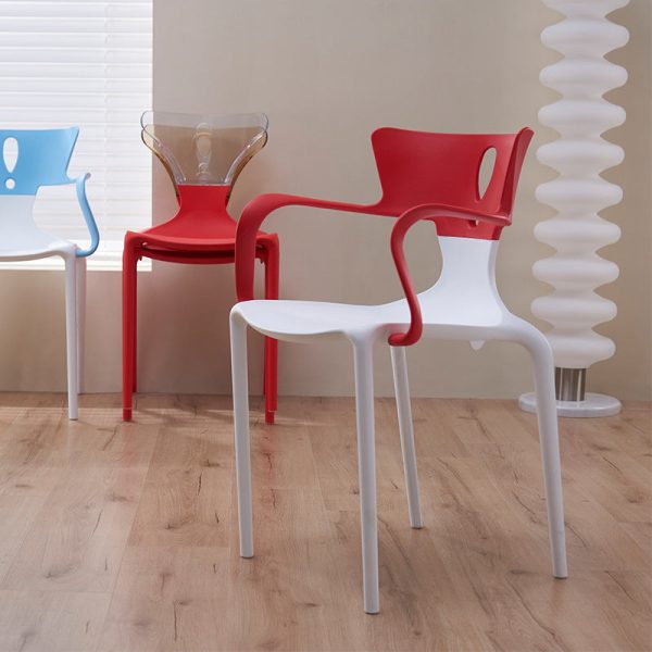 Contemporary Nordic Curved Plastic Dining Chair Backrest Armrest For Dining Room - Image 5