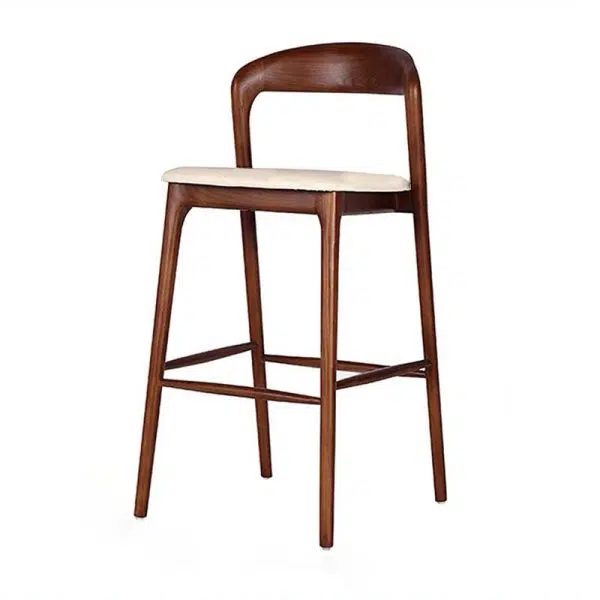 Contemporary Retro Square Solid Wood Frame Leather Upholstered Bar Stool Low Back Footrest For Dining Room - Image 11
