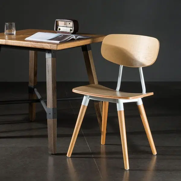 Contemporary Scandinavian Square Wood Iron Chair Backrest Armless For Living Room - Image 16