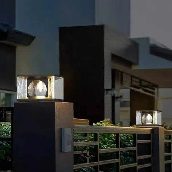 Modern Minimalist Solar Waterproof Rectangle Stainless Steel Glass LED Post Head Light For Outdoor Patio - Image 12