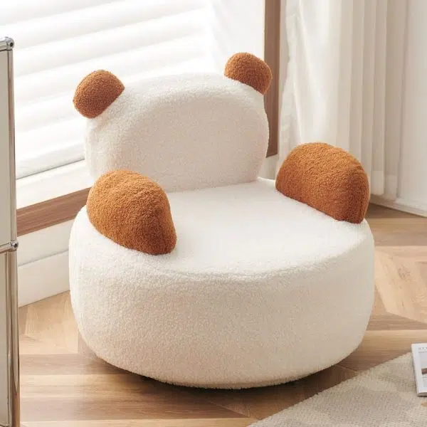 Contemporary Creative Bear Round Cushion Lambswool Solid Wood Accent Chair Backrest Armrest For Living Room - Image 13
