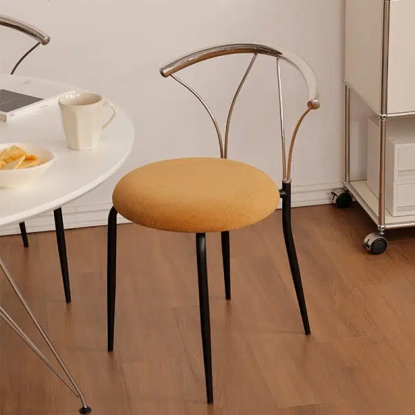 Contemporary Nordic Round Scalloped Backrest Fabric Corduroy Stainless Steel Dining Chair For Dining Room - Image 2