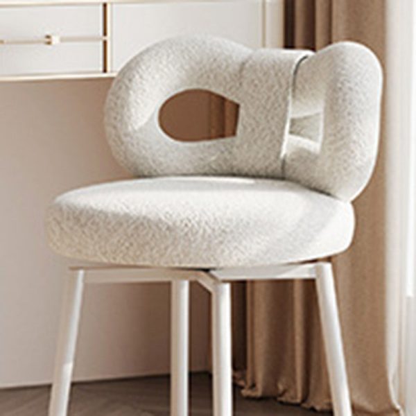 Contemporary Creative Round Upholstered Bow Lambswool Iron Vanity Stool Backrest For Bedroom - Image 8