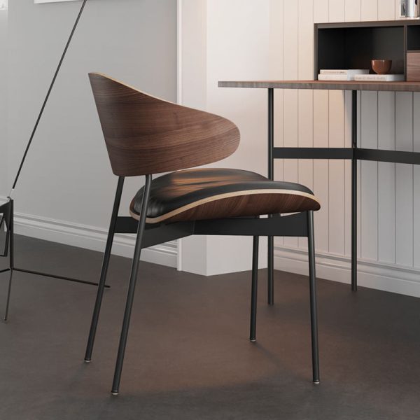 Contemporary Nordic Walnut Wood Grain Microfiber Leather Upholstered Dining Chair Backrest For Dining Room - Image 14