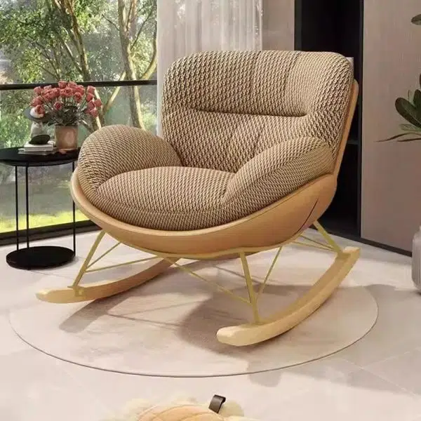 Contemporary Nordic Houndstooth Velvet Upholstered Carbon Steel Rocking Chair Backrest For Living Room - Image 10