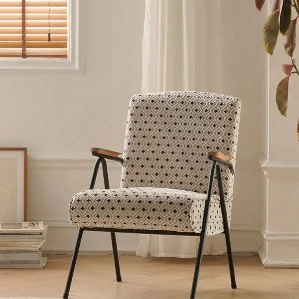 Contemporary Luxury Rectangular Iron Fabric Accent Chair Backrest Armrest For Living Room - Image 3