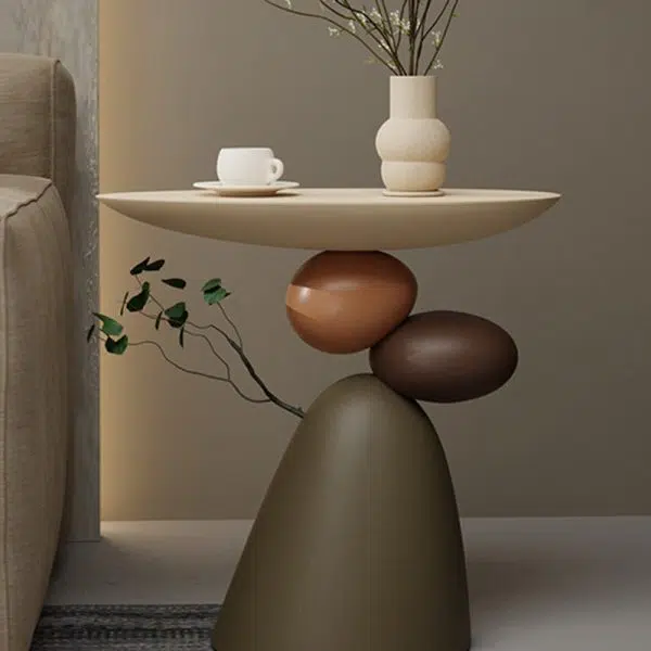 Contemporary Creative Round Elliptical Branch Slab Resin End Table For Bedroom - Image 5