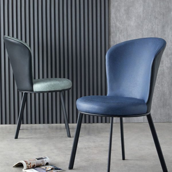 Contemporary Scandinavian Round Cushion Leather Carbon Steel Dining Chair Backrest For Dining Room - Image 2