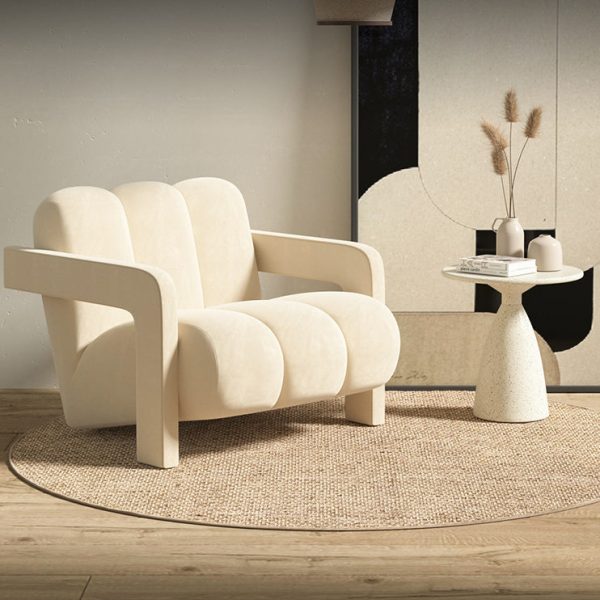 Contemporary Scandinavian Velvet Lambswool Wood Sponge Single Sofa Backrest Armrest For Living Room - Image 11