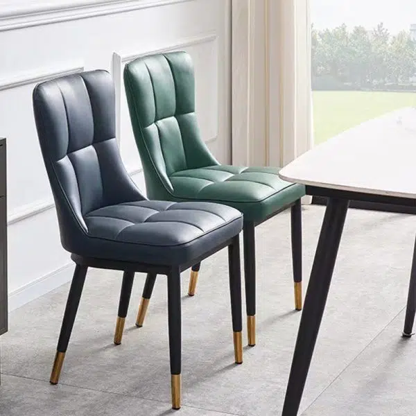 Contemporary Nordic Square Lattice Upholstered Leather Carbon Steel Dining Chair Backrest For Dining Room - Image 11