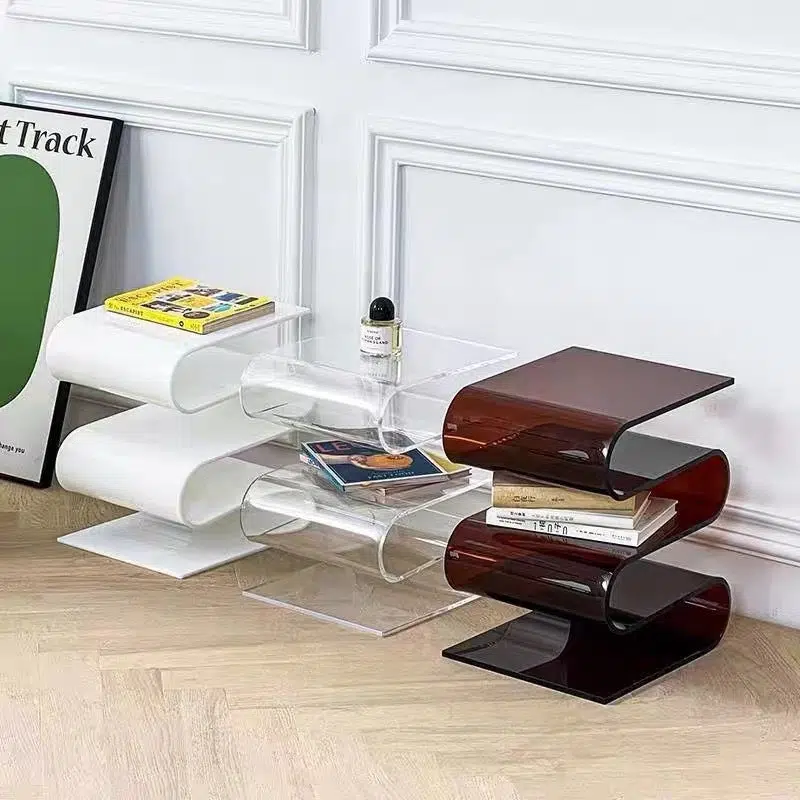 01-3675ef03-ea62-4f8c-98e5-ec82b4d8ffa5.jpg Contemporary Creative S-Shaped Acrylic Multifunctional Storage End Table 4-Tier For Living Room - Image 1