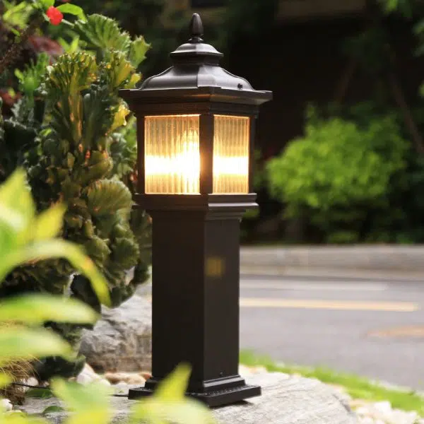 Traditional Chinese Waterproof Palace Roof Rectangular Pillar Aluminum Glass 1-Light Outdoor Lawn Landscape Light For Garden - Image 11
