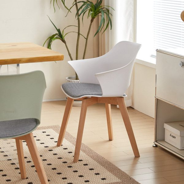 Contemporary Nordic Curved Plastic Wood Legs Dining Chair Backrest Armrest For Dining Room - Image 18
