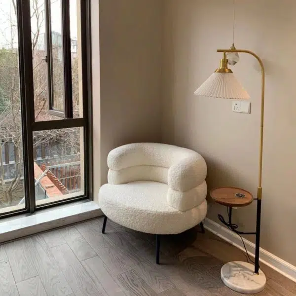 Contemporary Nordic Curved Lambswool Carbon Steel Legs Accent Chair Backrest For Living Room - Image 17