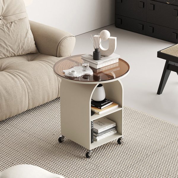 Contemporary Creative Arched Frame Top Tempered Glass Base Iron End Table 2-Cabinets For Living Room - Image 12