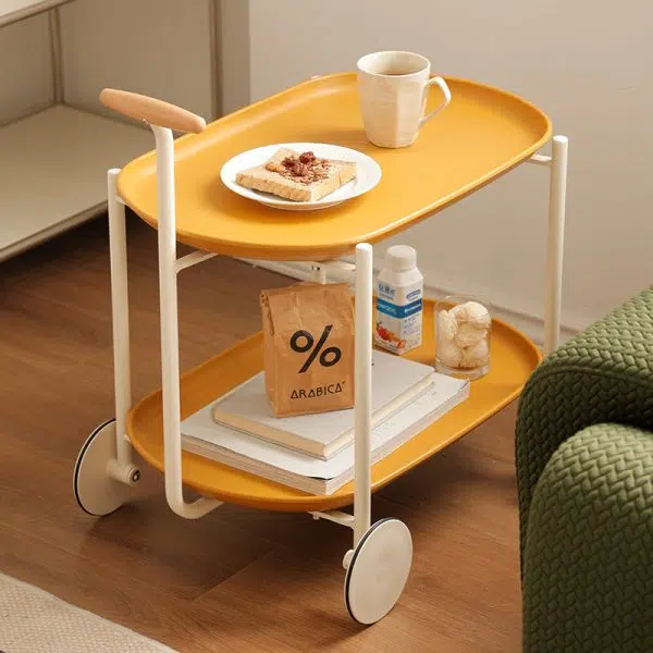 Contemporary Creative Removable Rectangular Oval ABS Wood Metal End Table 2-Tier For Living Room - Image 9