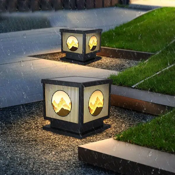 Solar Chinese Landscape Square Post Head Outdoor Waterproof LED Garden Landscape Light - Image 2