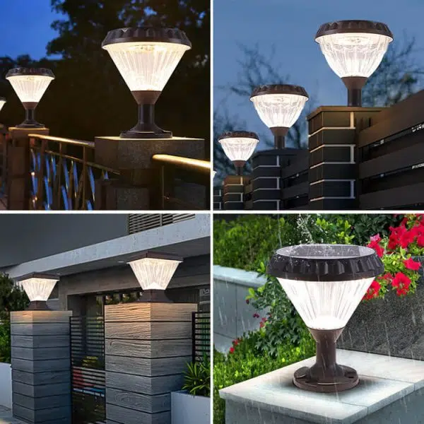 Modern Black Solar Die-Cast Aluminum Glass Outdoor Patio Waterproof Column Head Light - Image 18