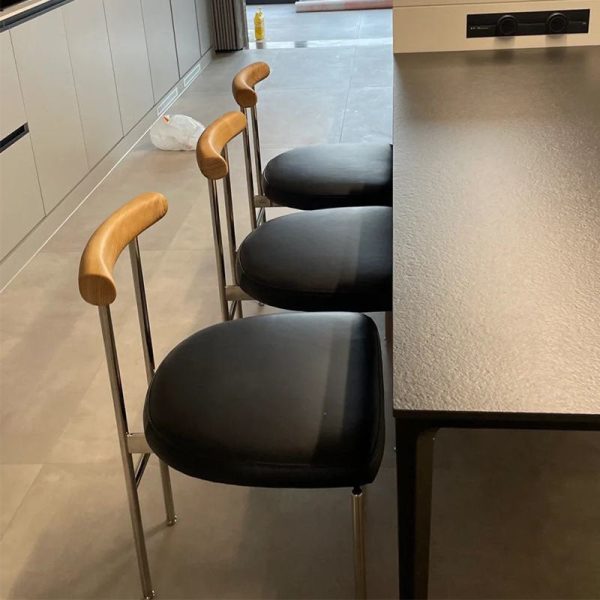 Contemporary Nordic Half Round Leather Metal Wood Curved Backrest Dining Chair For Dining Room - Image 19