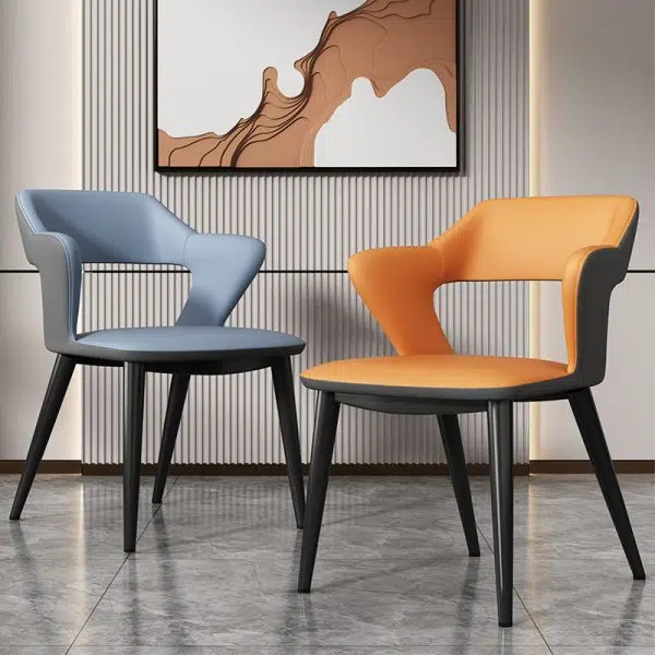 Contemporary Scandinavian Leather Fabric Carbon Steel Sponge Square Wing Dining Chair Backrest Armrest For Dining Room - Image 2