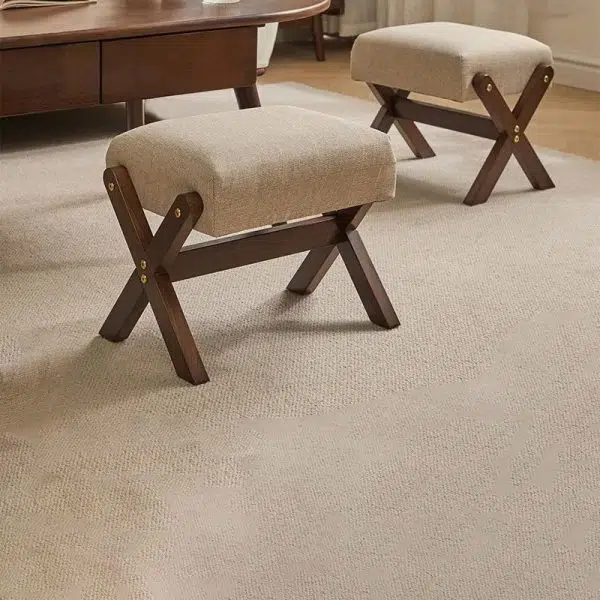 Traditional Chinese Rectangular Wood Fabric Chair Backless Armless For Living Room - Image 6