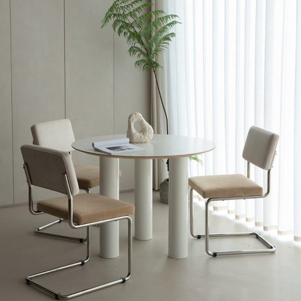 Contemporary Nordic Square Fabric Upholstered Stainless Steel Bracket Dining Chair Backrest For Dining Room - Image 8