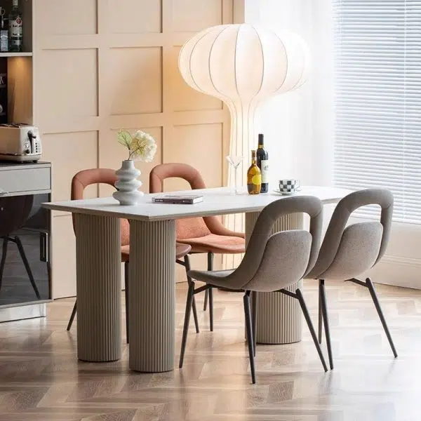 Contemporary Scandinavian Curved Leather Metal Tapered Legs Dining Chair Backrest For Dining Room - Image 17