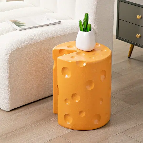 Contemporary Creative Kids Round Cylinder Cheese Resin Side Table For Bedroom - Image 10