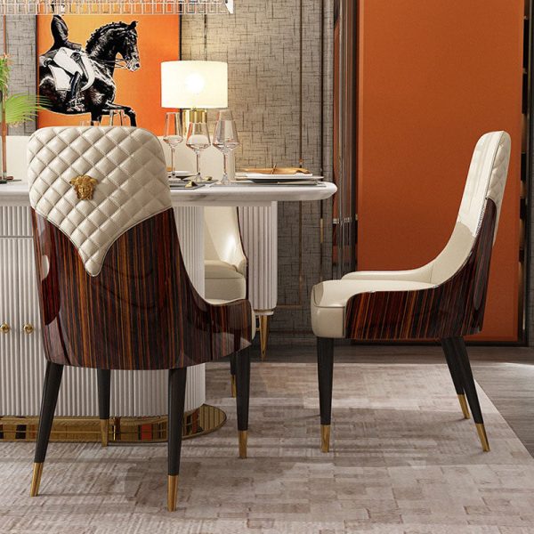 Contemporary Nordic Leather Wood Stainless Steel Sponge Dining Chair Backrest Armrest For Dining Room - Image 3