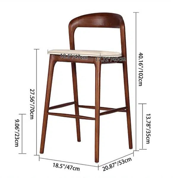 Contemporary Retro Square Solid Wood Frame Leather Upholstered Bar Stool Low Back Footrest For Dining Room - Image 3