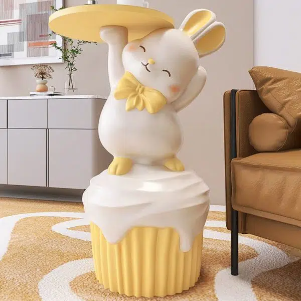 Contemporary Creative Cartoon Rabbit Resin Side Table 1-Tray For Living Room - Image 2