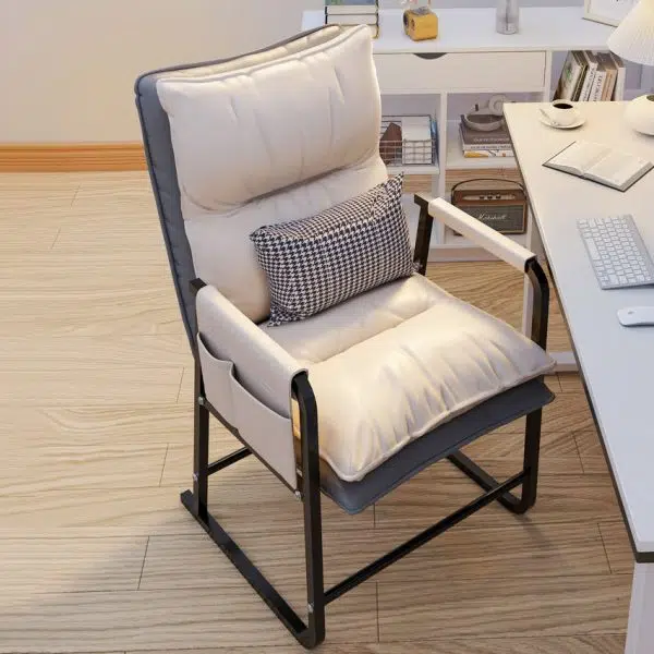 Modern Minimalist Rectangular Leather Steel Chair Backrest Armrest For Living Room - Image 12