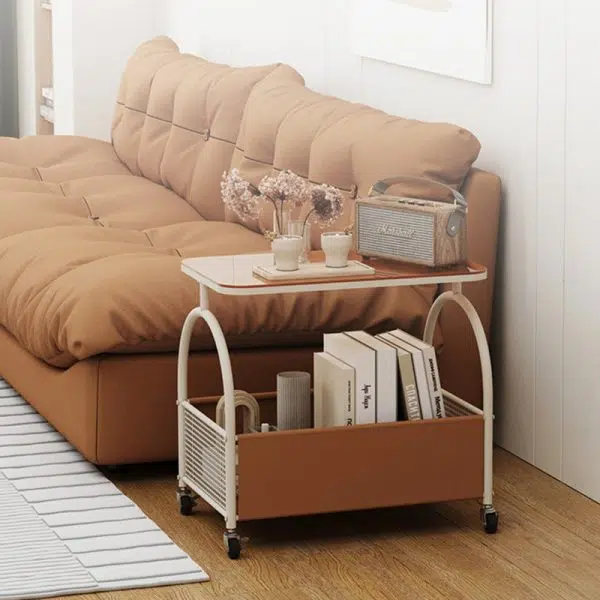 Contemporary Luxury Rectangular Glass Iron Leather End Table 2-Tier For Living Room - Image 3