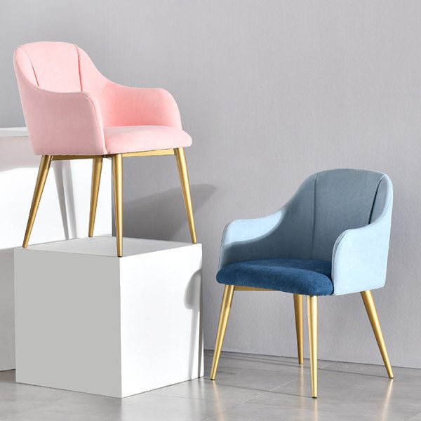 Contemporary Nordic Curve Fabric Upholstered Dining Chair Backrest Armrest For Dining Room - Image 15