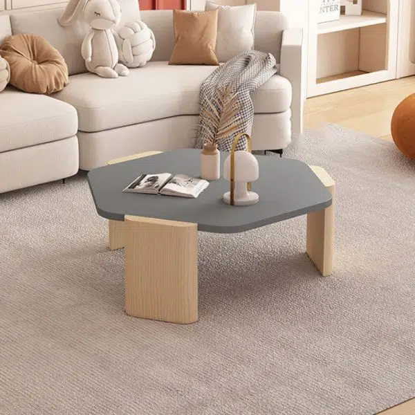 Contemporary Creative Hexagonal Plank Oak End Table 1-Tier For Living Room - Image 9